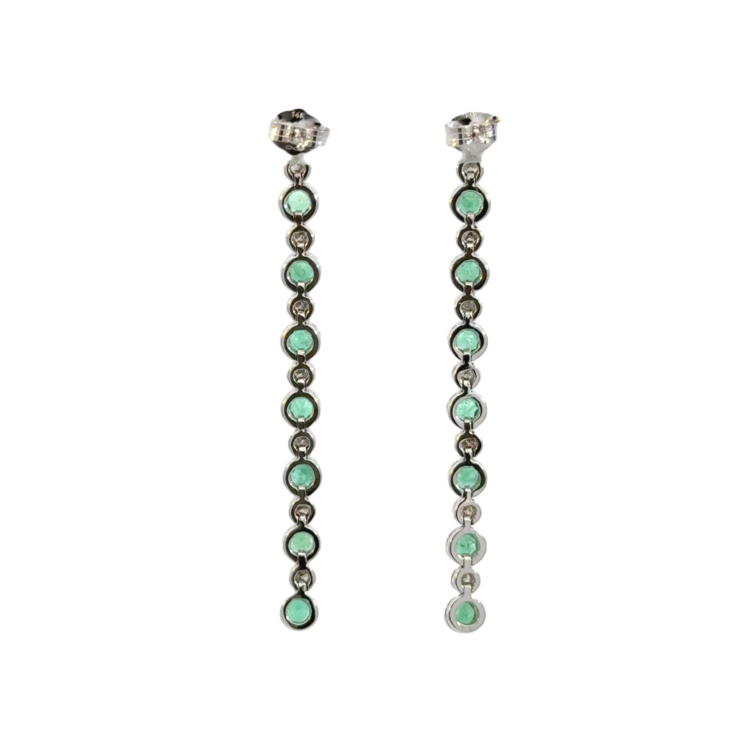 14k Solid Gold Diamond and Emerald Circles Dangle Earrings. EFG52175EM