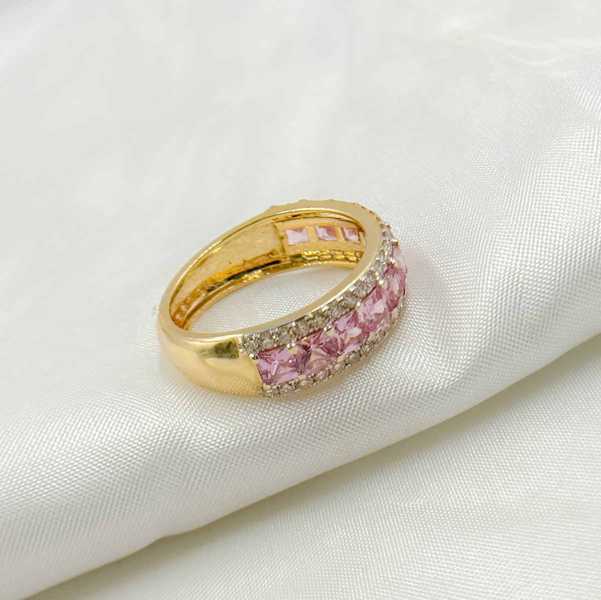 14k Solid Gold Diamond and Pink Sapphire Ring.