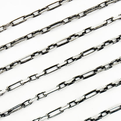 Z119SBDC. Black Rhodium and White Sterling Silver Paperclip Diamond Cut Cable Chain