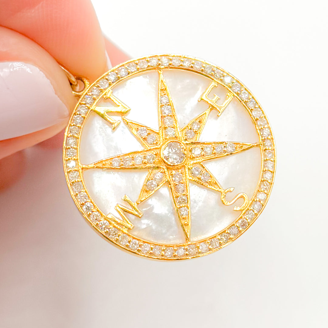 14K Solid Gold Round Compass Pendant