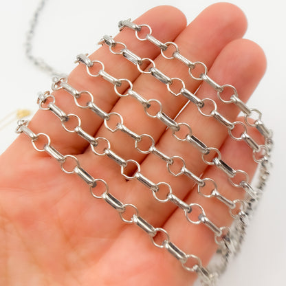 Oxidized Sterling Silver Oval and Round Cable Link Chain