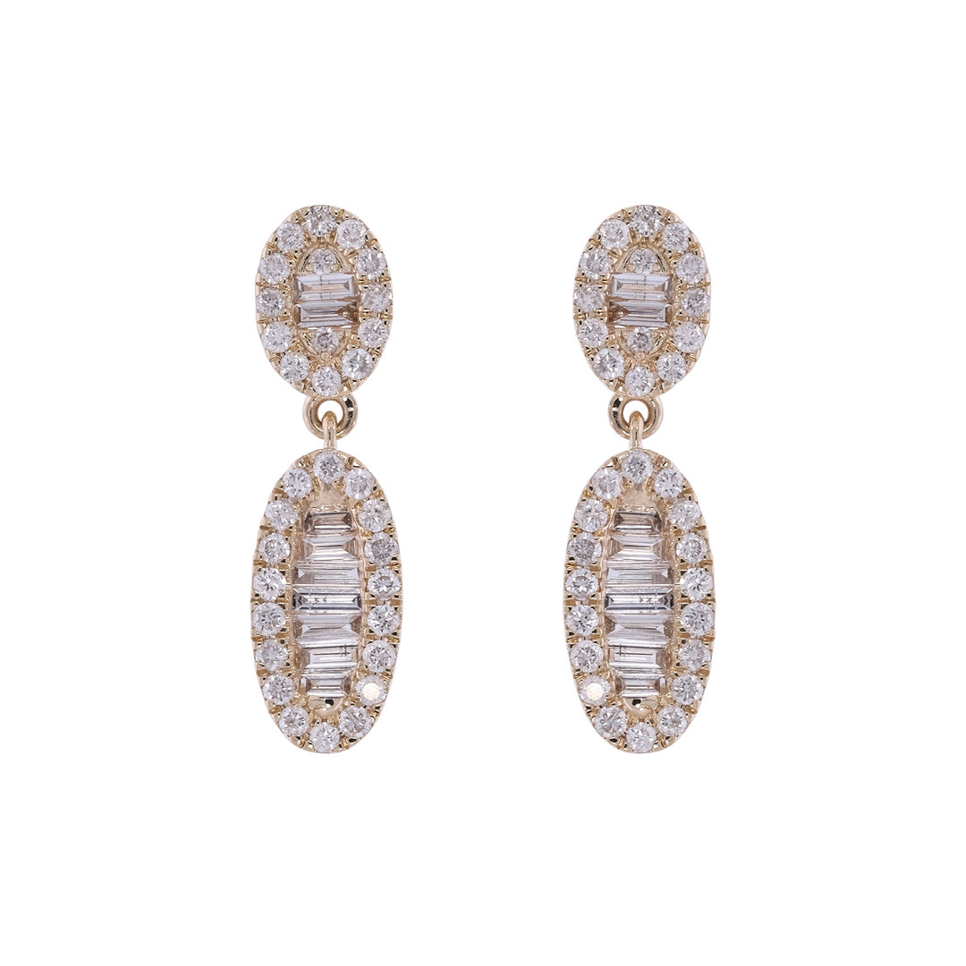 EFJ54504. 14K Solid Gold Diamond Baguette Dangle Stud Earrings