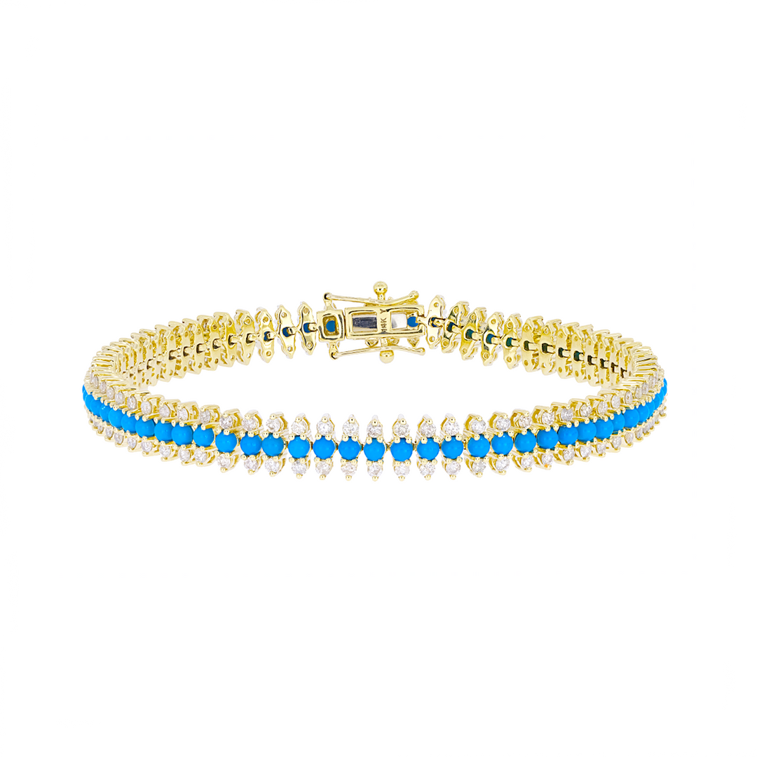 BFN60696TQ. 14k Solid Gold Diamond and Turquoise Bracelet