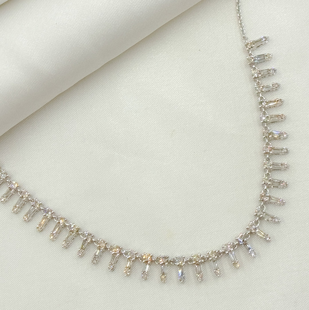 14K Solid White Gold Diamond Bars Necklace. NFP70815