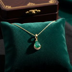 Load image into Gallery viewer, CMA00343EM. 14K Solid Gold Drop-Shaped Emerald and Diamond Charm