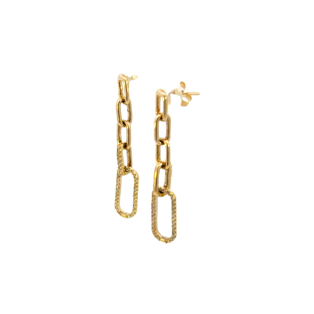 EFE51958. 14k Solid Gold Diamond Paperclip Dangle Earrings