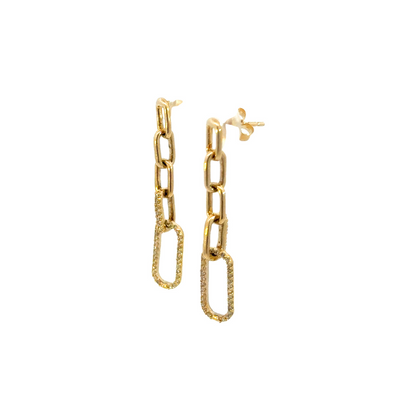 EFE51958. 14k Solid Gold Diamond Paperclip Dangle Earrings