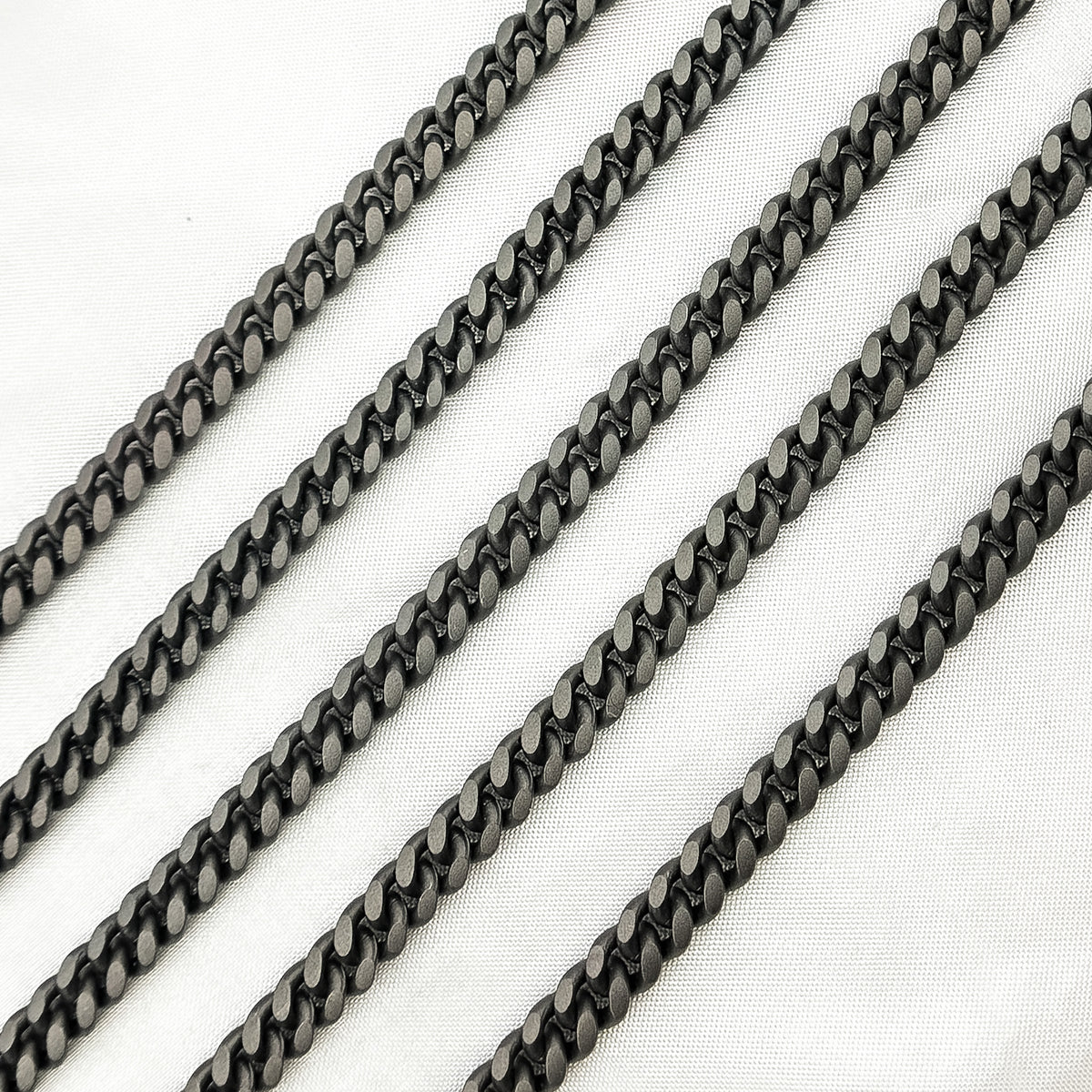 V242BRM. Black Rhodium Matt Sterling Silver Curb Chain