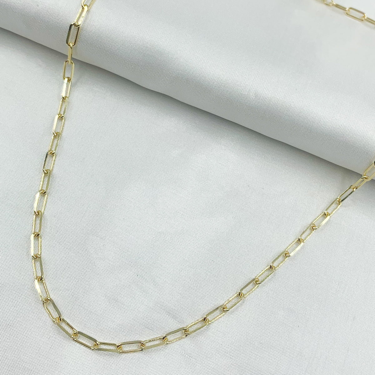 14K Solid Yellow Gold Diamond Cut Paperclip Necklace