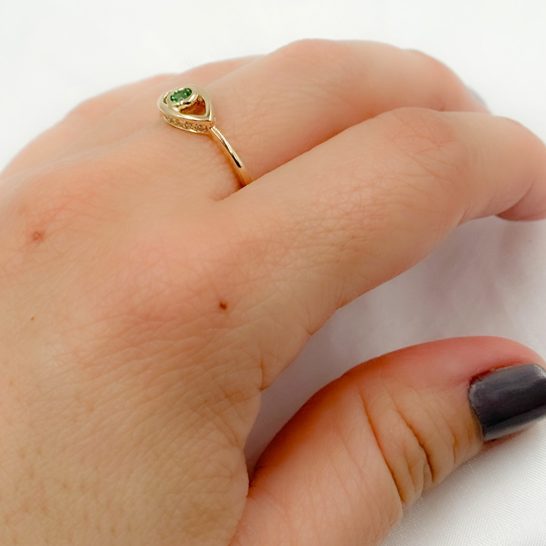 14k Solid Gold Diamond and Emerald Eye Ring. CR96334EM3