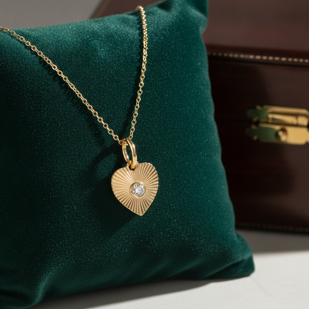 PFA33294. 14K Solid Gold Heart Shape Diamond Necklace