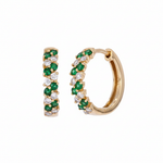 Load image into Gallery viewer, EHE56872. 14K Solid Gold Diamonds and Turquoise Hoops