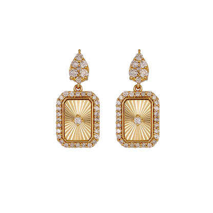 EFH53479. 14K Solid Gold and Diamonds Rectangular Dangle Earrings