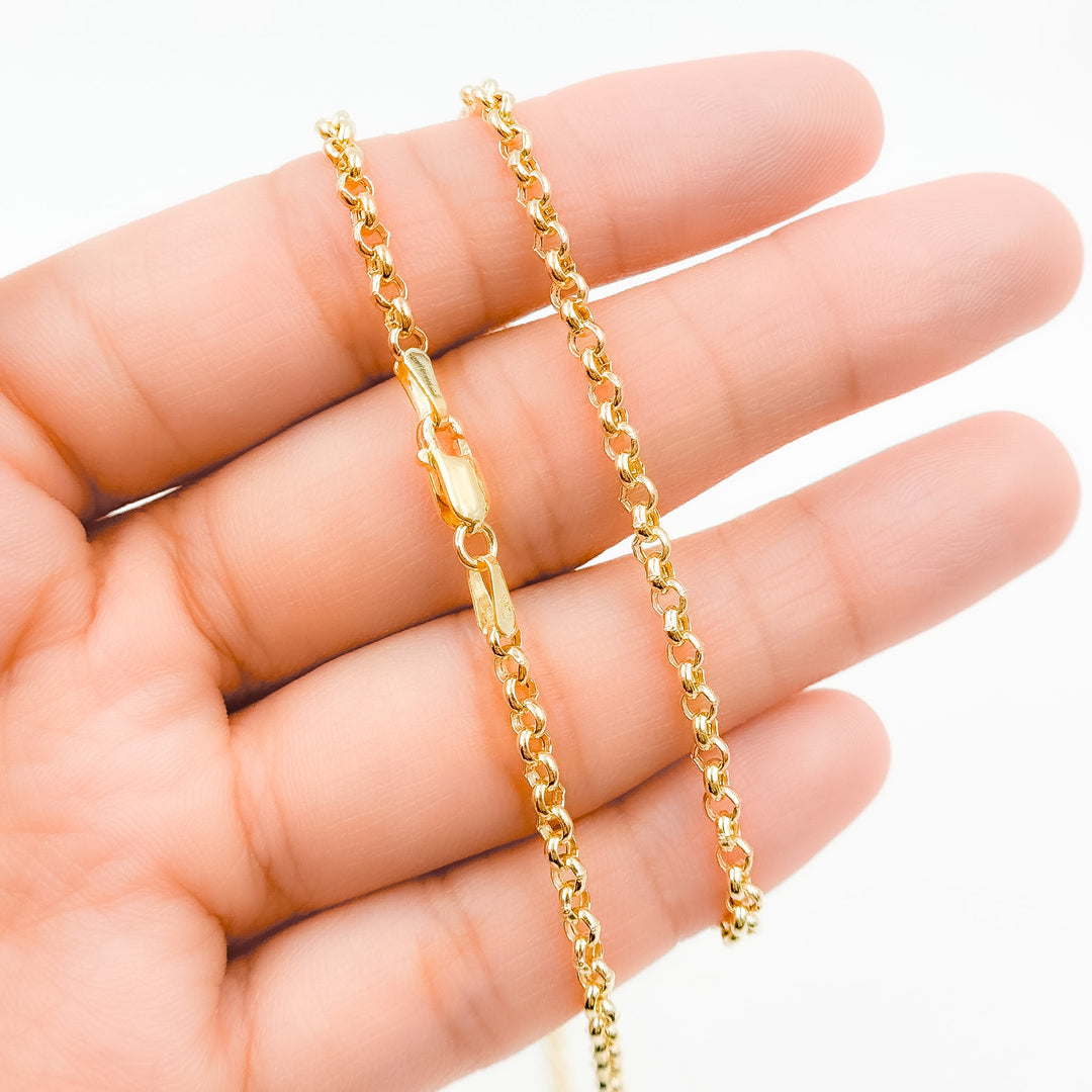 000HVR0344000. 14K Solid Yellow Gold Round Rolo Hollow Chain Necklace
