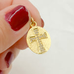 Load image into Gallery viewer, DC305. Pave Diamond &amp; 925 Sterling Silver Black Rhodium and Gold Plated Oval Cross Charm.
