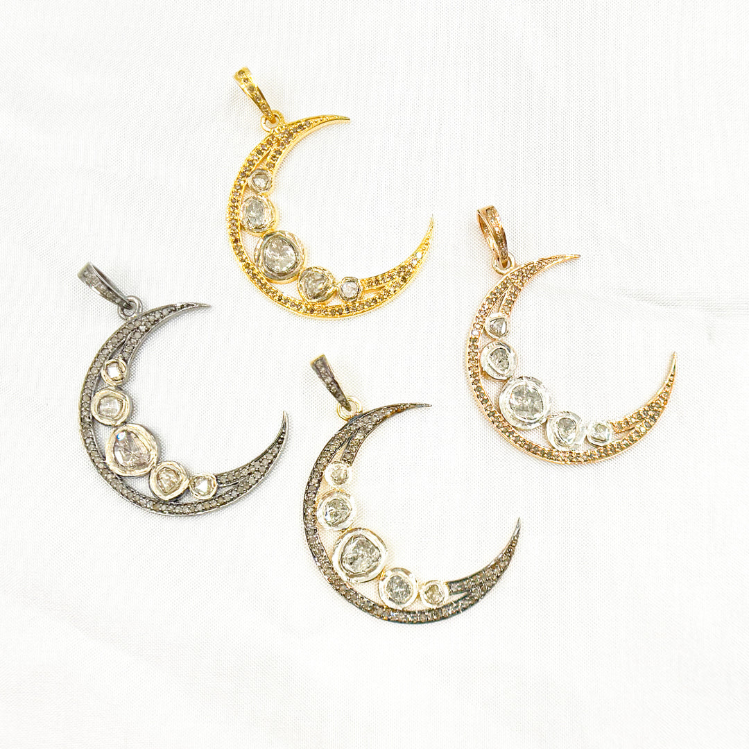 DP104. Diamond Sterling Silver Moon Pendant with Polki Diamond