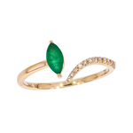 Load image into Gallery viewer, CR96475EM7X3.5. 14K Solid Gold Diamond and Leaf Emerald Ring