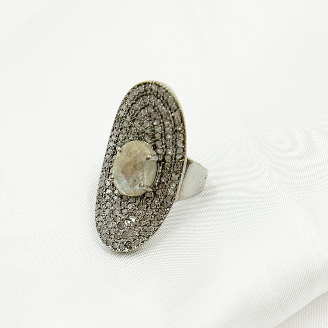 DR13. Diamond Sterling Silver Statement Ring with Gemstone