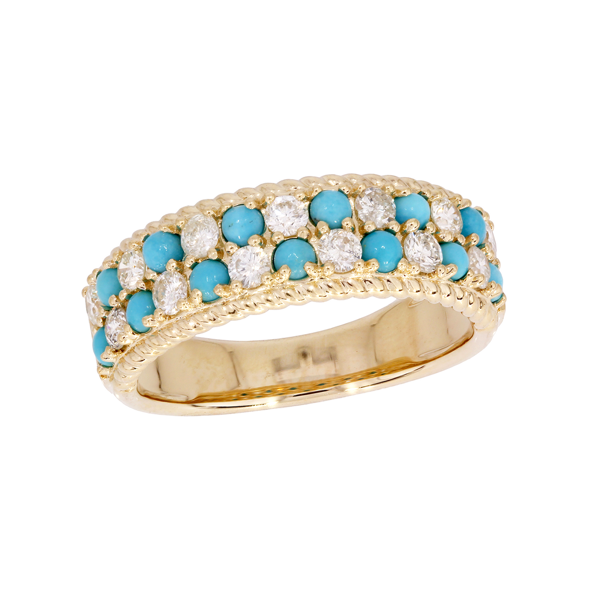 RAI02179TQ. 14K Solid Gold Diamond and Turquoise Band Ring
