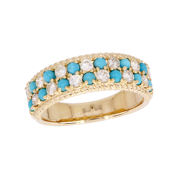 RAI02179TQ. 14K Solid Gold Diamond and Turquoise Band Ring