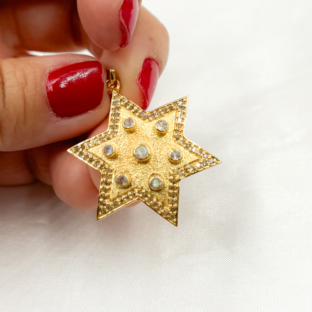 Diamond Silver Star Pendant with Gemstone