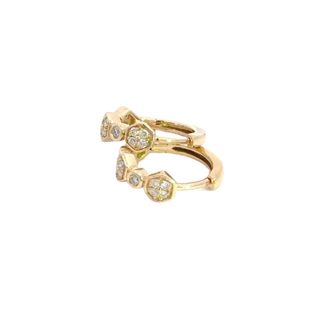HP402138. 14K Solid Gold Diamond Circles and Pentagon Shapes Small Hoop