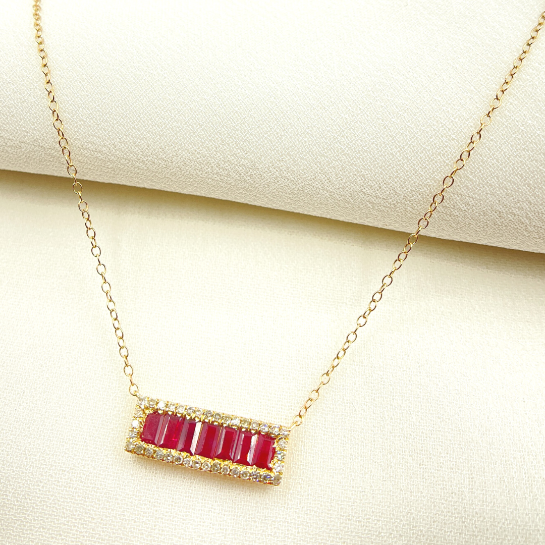 NFN71044. 14k Solid Gold Diamond & Gemstone Necklace