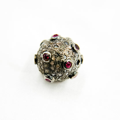DC845. Diamond & Sterling Silver Round Bead