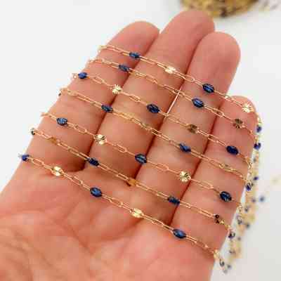 V295ENGF. 14K Gold Filled Enamel Chain with Paperclip & Diamond-Cut Marina Links