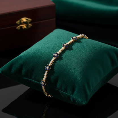 BR402699. 14k Solid Gold Diamond and Gemstone Fancy Flower Bracelet