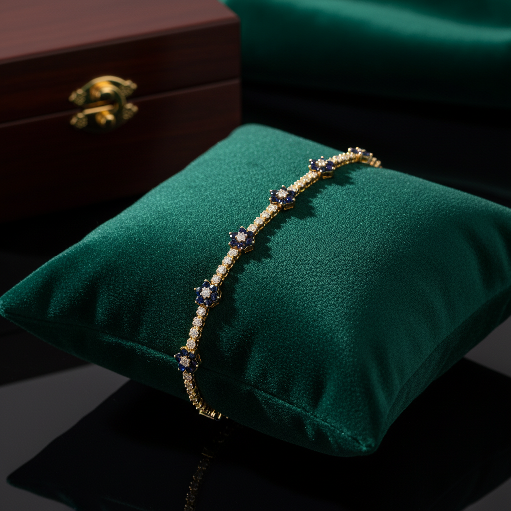 BR402699. 14k Solid Gold Diamond and Gemstone Fancy Flower Bracelet