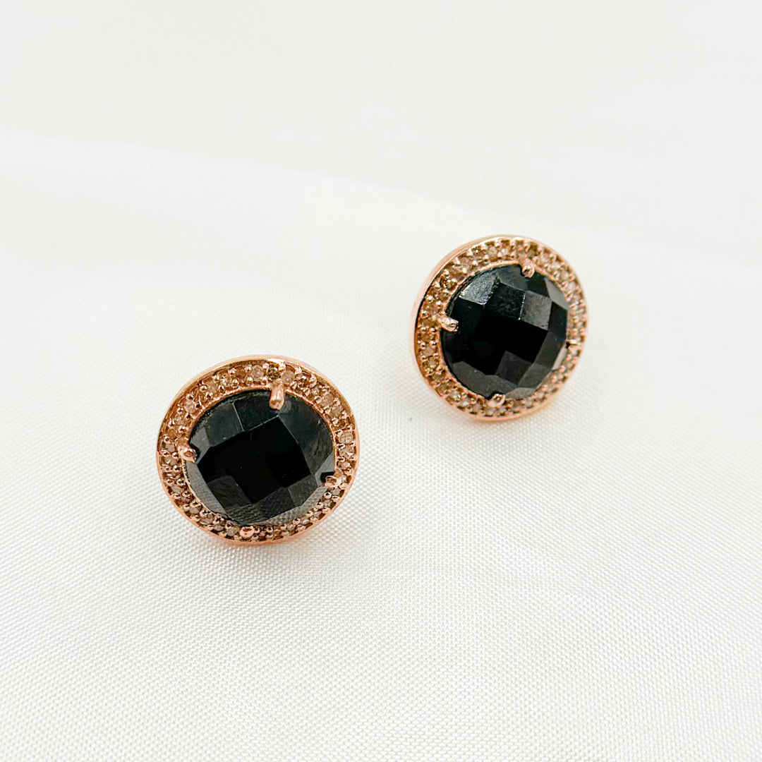 DE040. Diamond Sterling Silver Gemstone Round Studs