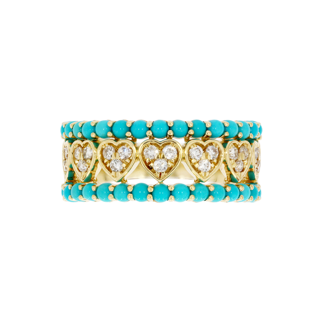 RFF18355TQ. 14k Solid Gold Diamond and Turquoise Heart Band Ring