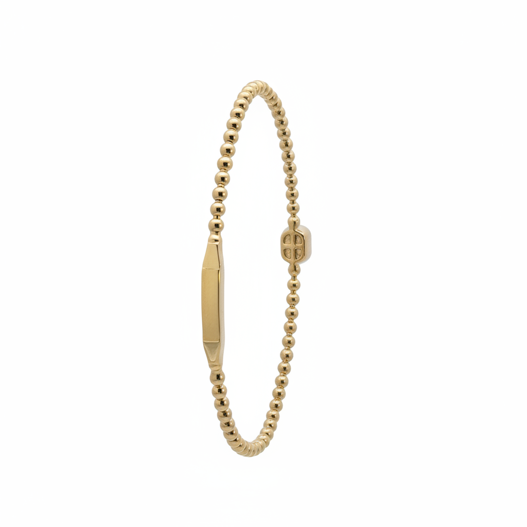 BNB68644. 14K Solid Gold Baguette Diamond Beaded Bangle