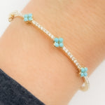 Load image into Gallery viewer, BNH68565TQ. 14K Solid Gold Diamond and Turquoise Flower Bangle
