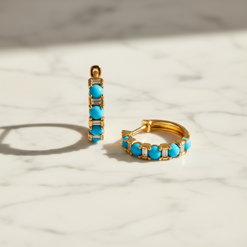 EHC57440. 14K Solid Gold Diamonds and Gemstone Hoops