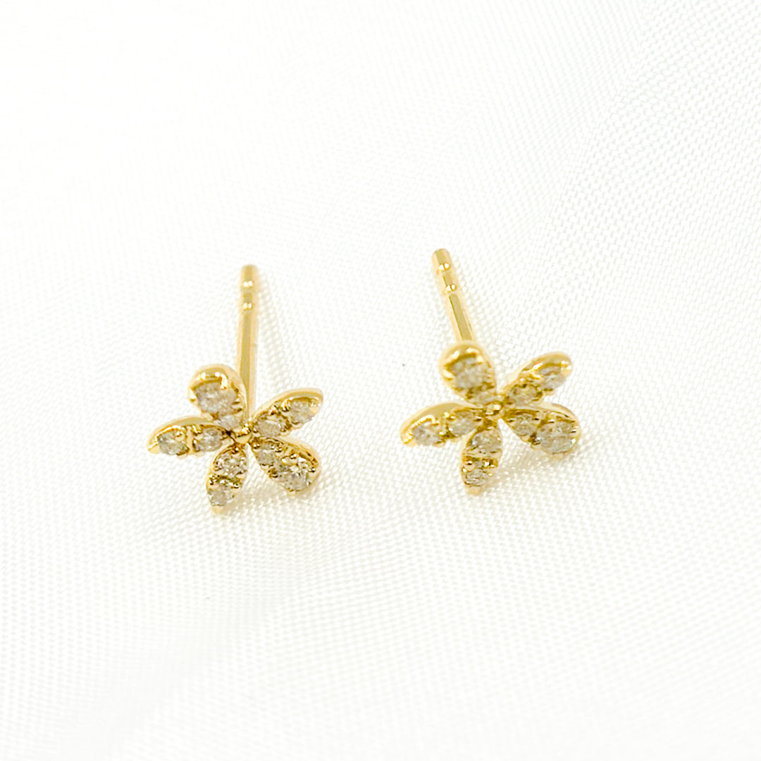 14K Solid Gold Diamond Flower Studs. ER413387