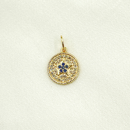 14K Solid Gold Diamond and Gemstone Star Circle Charm. GDP366