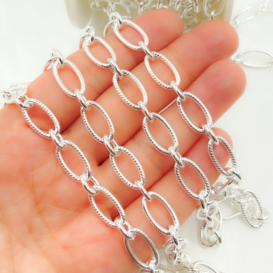 Silver Textured & Smooth Oval Links Chains