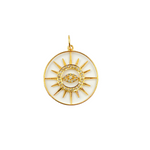 Load image into Gallery viewer, 14K Solid Gold Diamond Circle Evil Eye &amp; Sun Charm. GDP222
