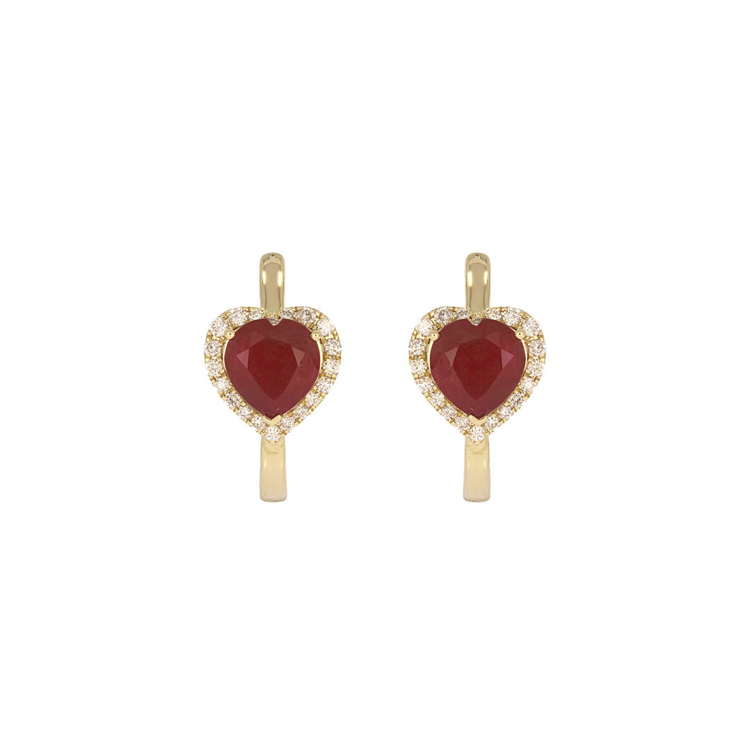 CE96390. 14k Solid Gold Diamond and Gemstone Heart Hoops