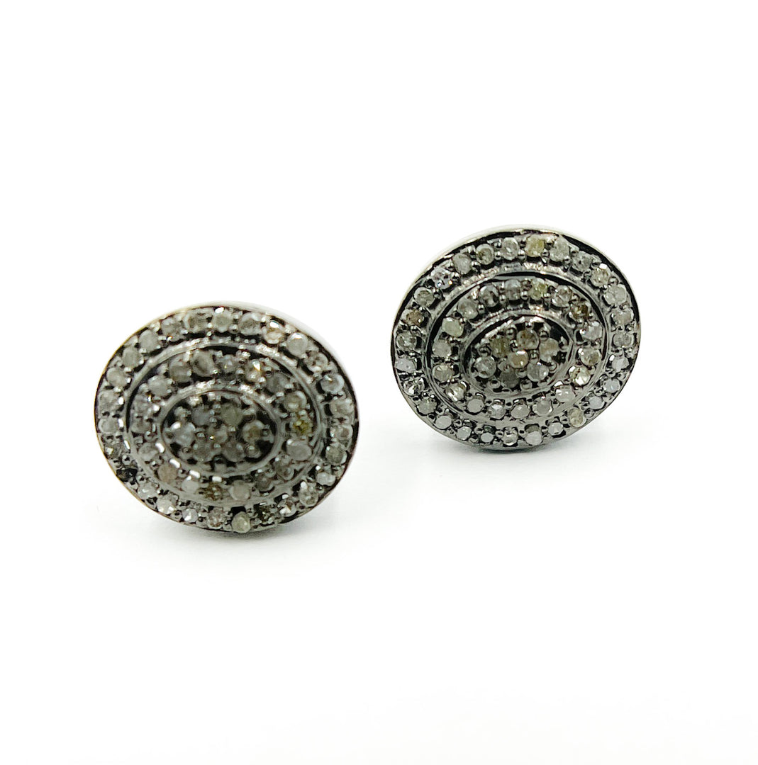 DE038. Pave Diamond Diamond Silver Oval Studs