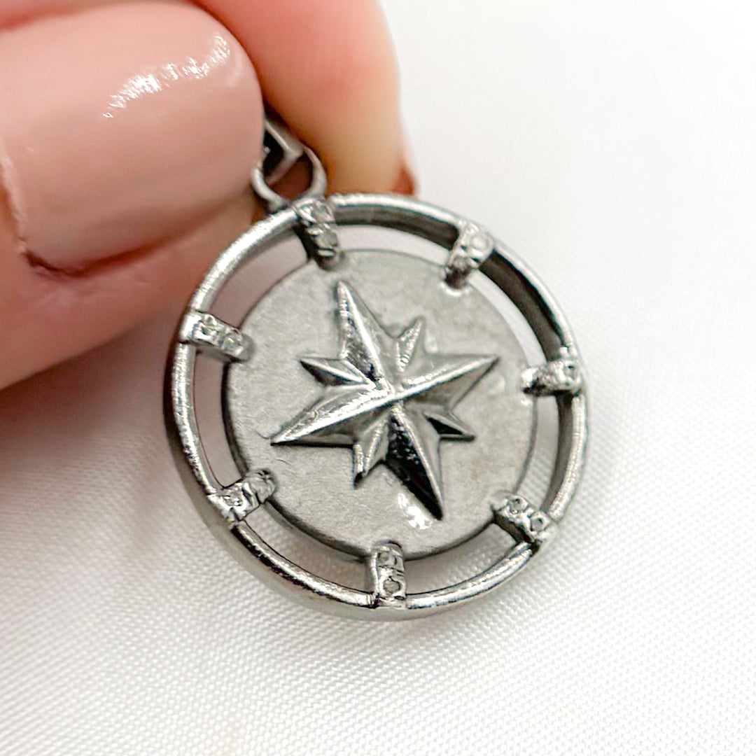 DP466. Diamond Sterling Silver Round Star Pendant