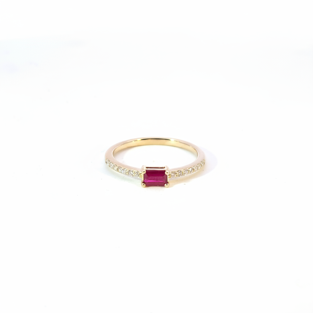 RN413847. 14K Solid Gold Diamond and Ruby Ring