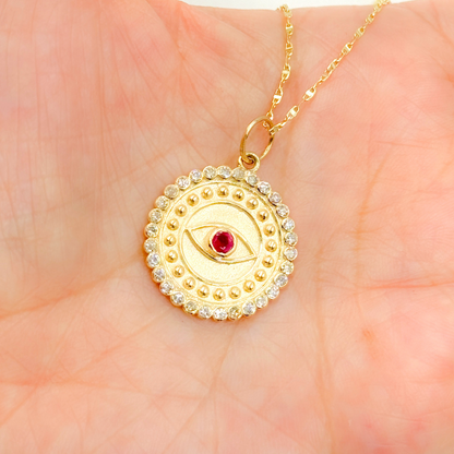 14K Solid Gold Diamond Evil Eye Circle Charm. GDP436