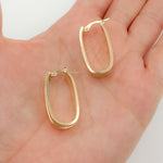 Load image into Gallery viewer, 15850022147. 14K Solid Gold Smooth and Ribbed Rectangular Hollow Hoop Earrings
