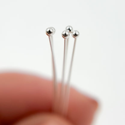 Gauge White Sterling Silver Ball 2 Inch Headpin