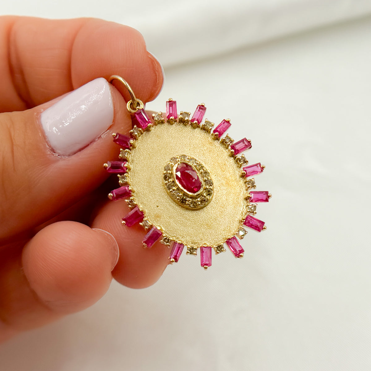 GDP565. 14K Solid Gold Diamond and Gemstone Oval Charm