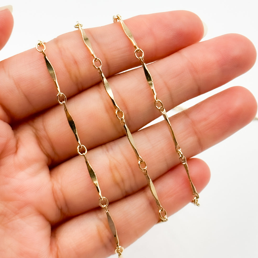 Solid Yellow Gold Dapped Bar Chain
