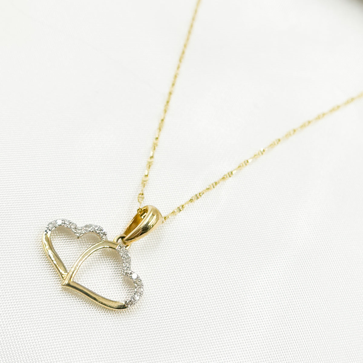 14K Solid Gold Two Heart Charm with Diamonds. EJP1519